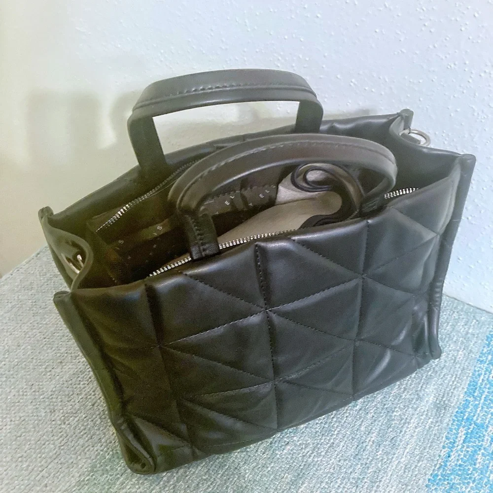 Perry Ellis Black Quilted Satchel Tote Crossbody Bag Handbag NWT